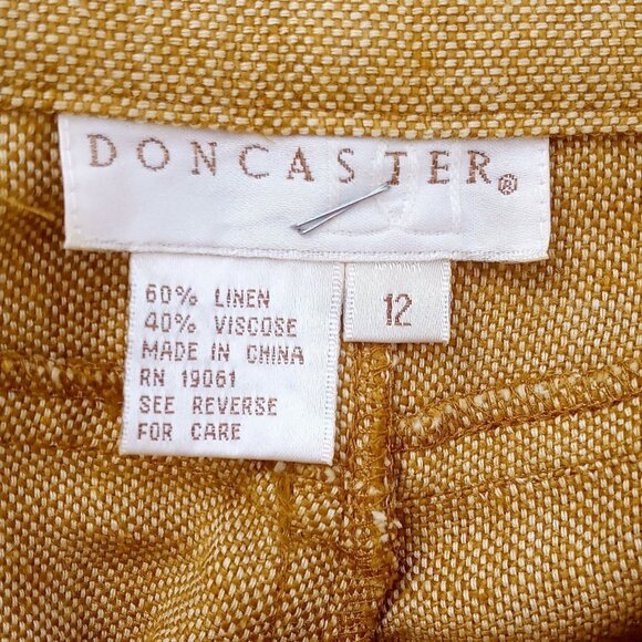 Doncaster Women's 12 Pants Linen Blend Gold High-Waisted Straight Leg Trousers - Picture 6 of 11